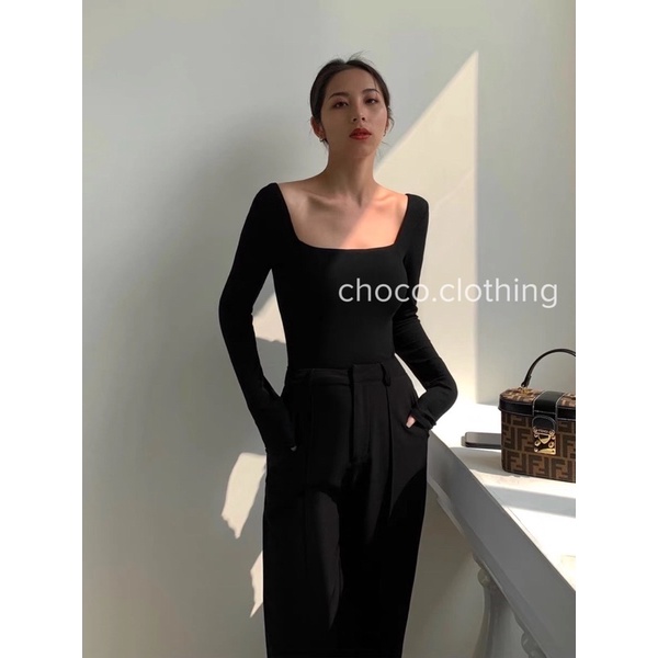 ÁO CỔ VUÔNG TAY DÀI nữ cá tính chất thun cotton ôm body