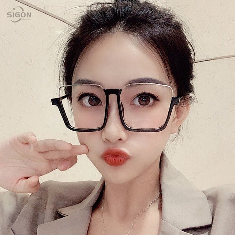 Korean version of the ins net red lower half-frame glasses male champagne sunglasses female trendy street shooting big frame square big face sunglasses