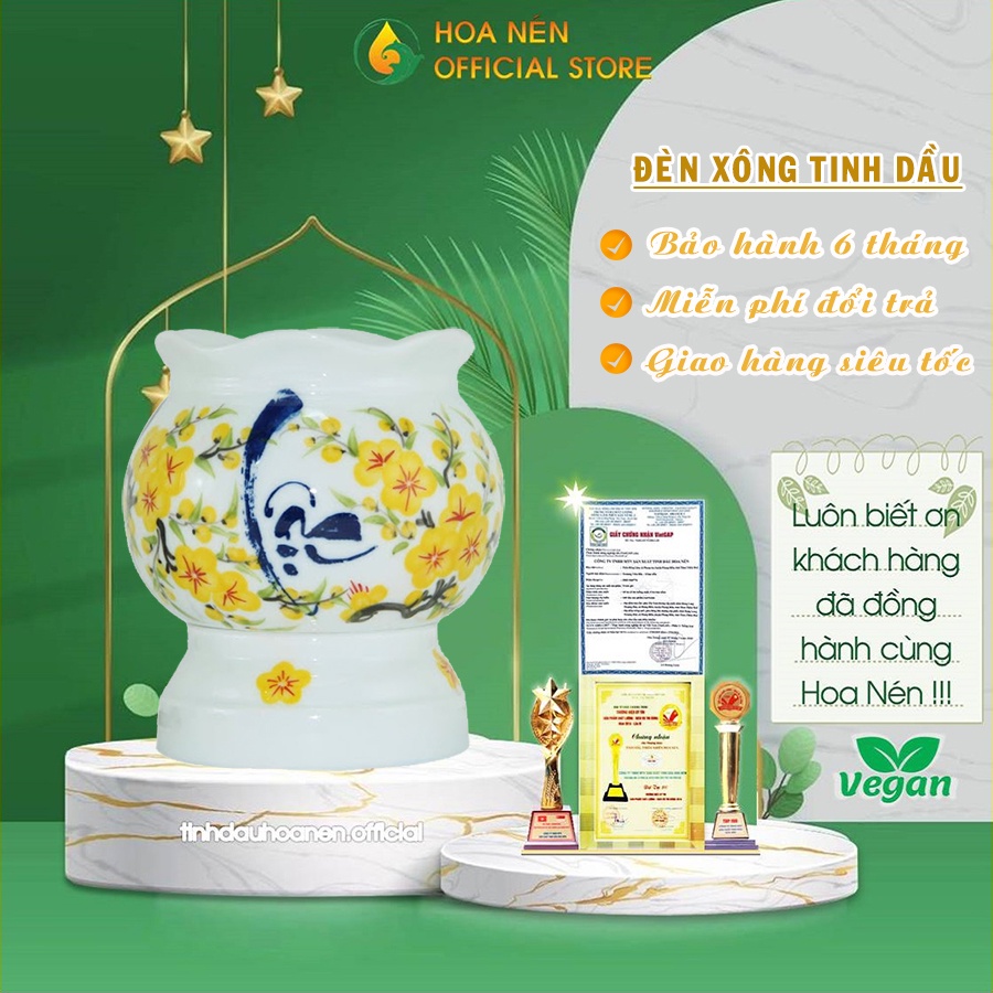 Đèn xông tinh dầu gốm Bát Tràng cao cấp Hoa Nén - Xông phòng khử mùi, diệt khuẩn, đuổi muỗi hiệu quả