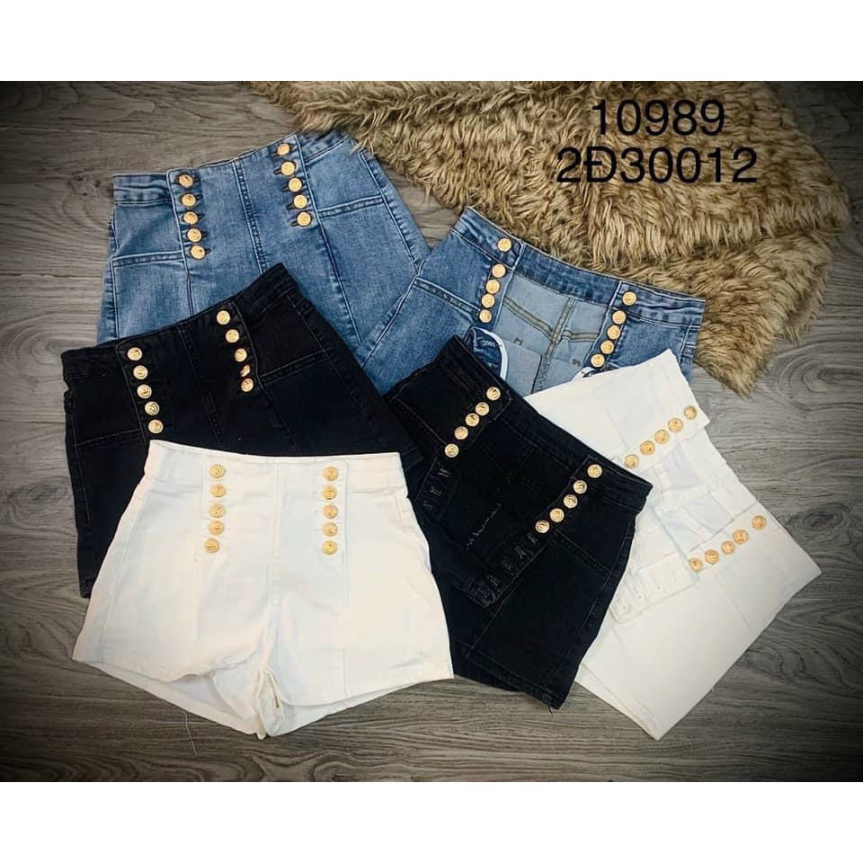 Quần shorts lưng cao phối hai hàng nút bên cực hot , chất jean dày dặn