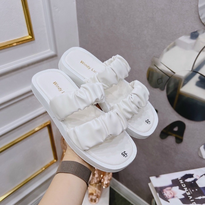 Dép đế xuồng nữ 2 quai ngang nhún bèo siêu xinh đế 3p NHUN2Q