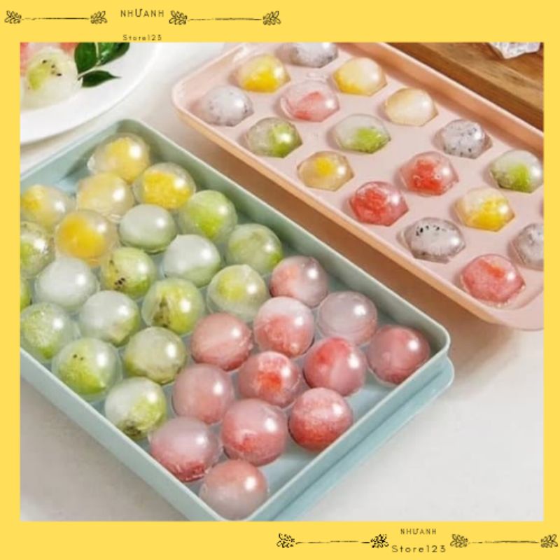 Khay Đá tròn , Khuôn Làm Rau Câu Đa Năng /Khay Làm Đá Hình Tròn 33Viên .Thiết kế Chặp Đôi Đảm Bảo Vệ Sinh