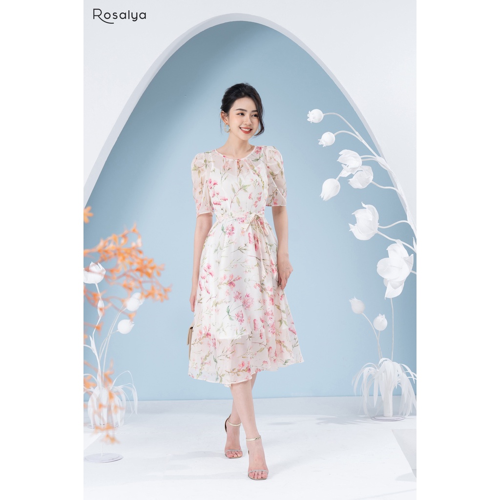 Váy Voan Cổ Tròn Phối Vai Bồng Nhẹ Mềm Mại Elysia Dress