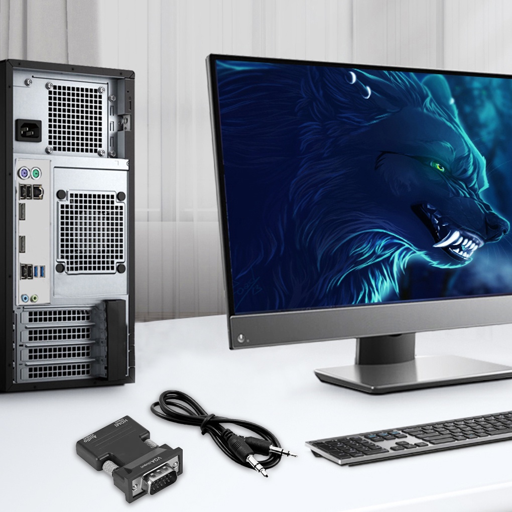 Đầu chuyển đổi âm thanh 3 giắc cắm 5mm HDMI sang đầu ra VGA thích hợp cho Laptop Máy tính
