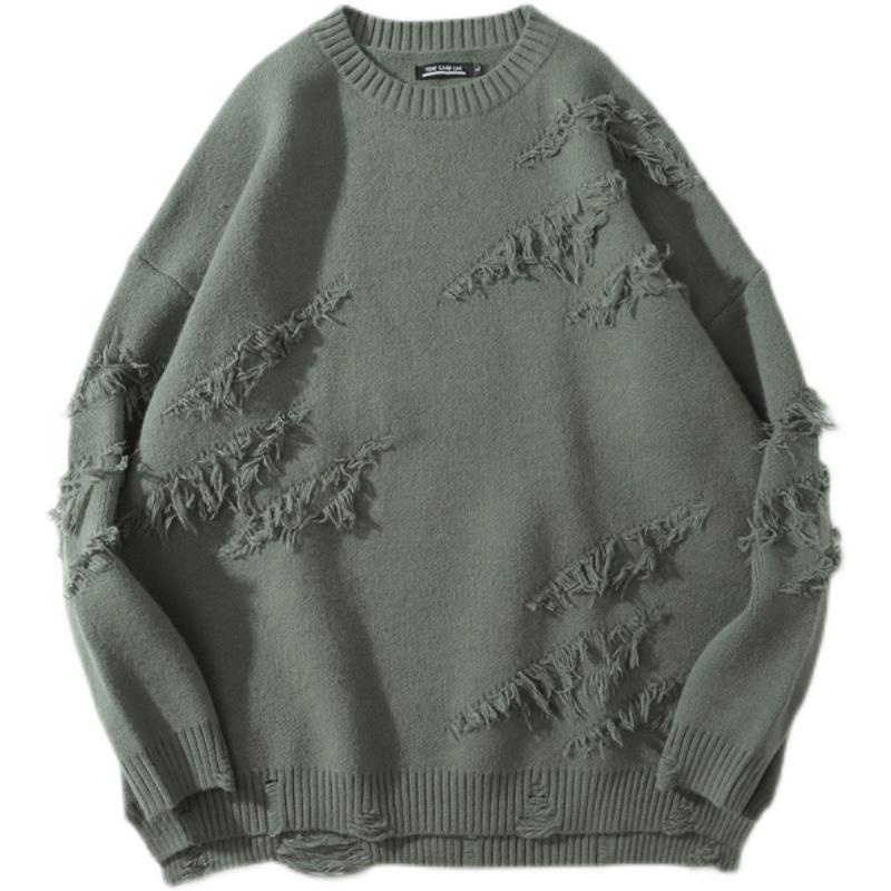 Áo khoác cổ tròn thiết kế rách màu xanh matcha phong cách đường phố thời trang cá tính