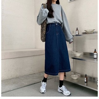 Chân váy bò dài, chân váy jean QC chất siêu đẹp dày dặn