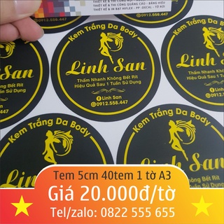 ( tờ A3 40 cái kt 5cm ) In logo dán bao bì sản phẩm thiết kế miễn phí