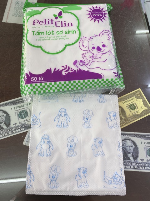 Tấm lót phân su sơ sinh Petit Elin 50 tờ
