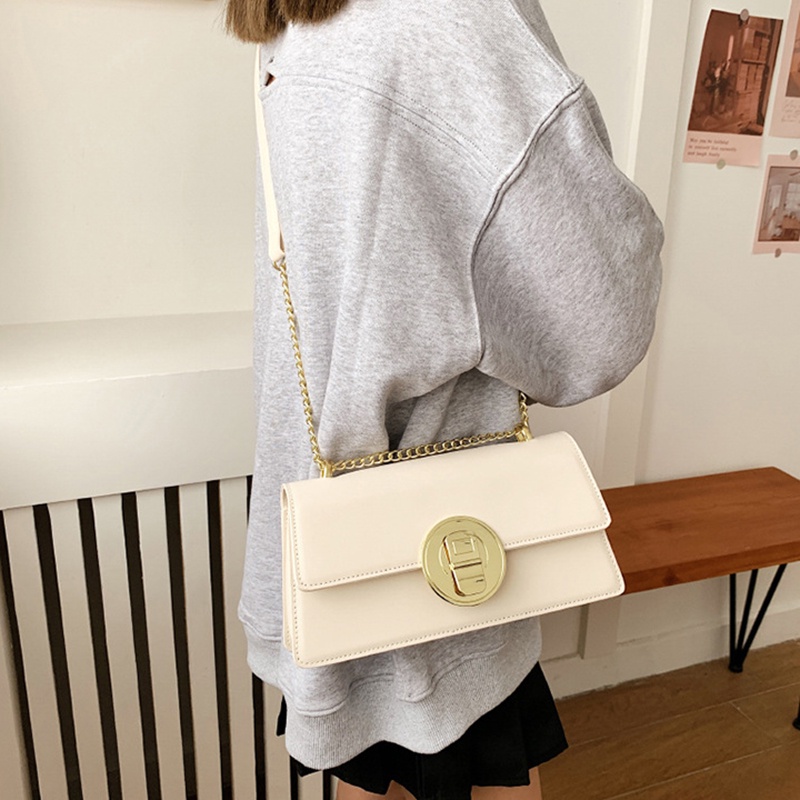 Túi xách IELGY đeo vai màu đen gắn dây xích kiểu cách cổ điển cho nữ