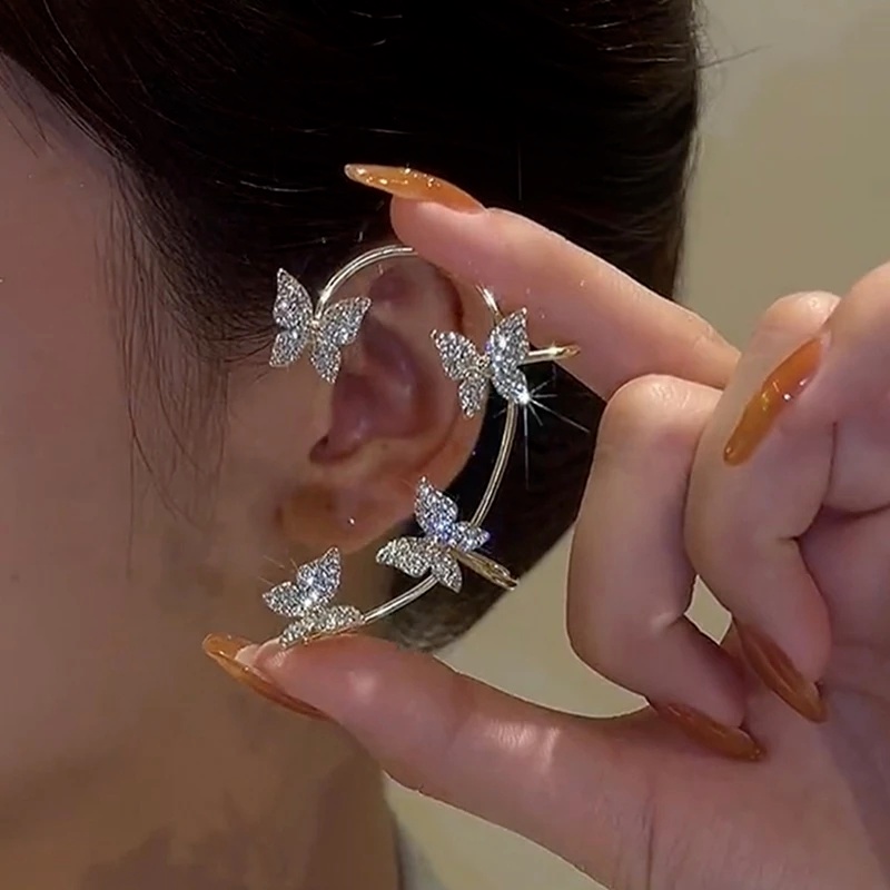 Bông Tai Dạng Móc Hình Bướm Đính Đá Zircon Lấp Lánh Thời Trang Dành Cho Nữ