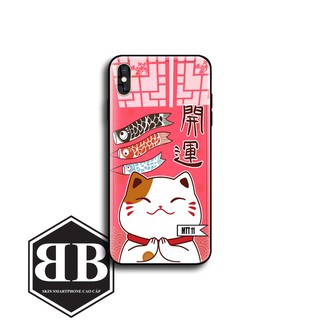 Ốp lưng kính cường lực iphone X XS / XR / XS MAX mèo thần tài đáng yêu