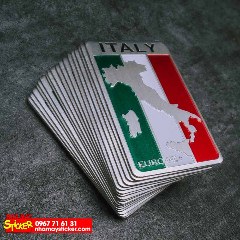 Sticker hình dán metal cờ Ý Italia - miếng lẻ - Chữ nhật 8x5cm