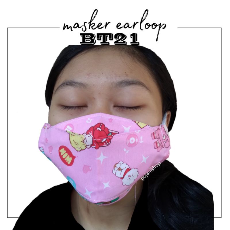 Khẩu Trang 2 Lớp Vải Hình Nhân Vật BT21 BTS Earloop KF94 Có Thể Giặt | Mặt Nạ Kpop | Mặt Nạ Trẻ Em Hàn Quốc