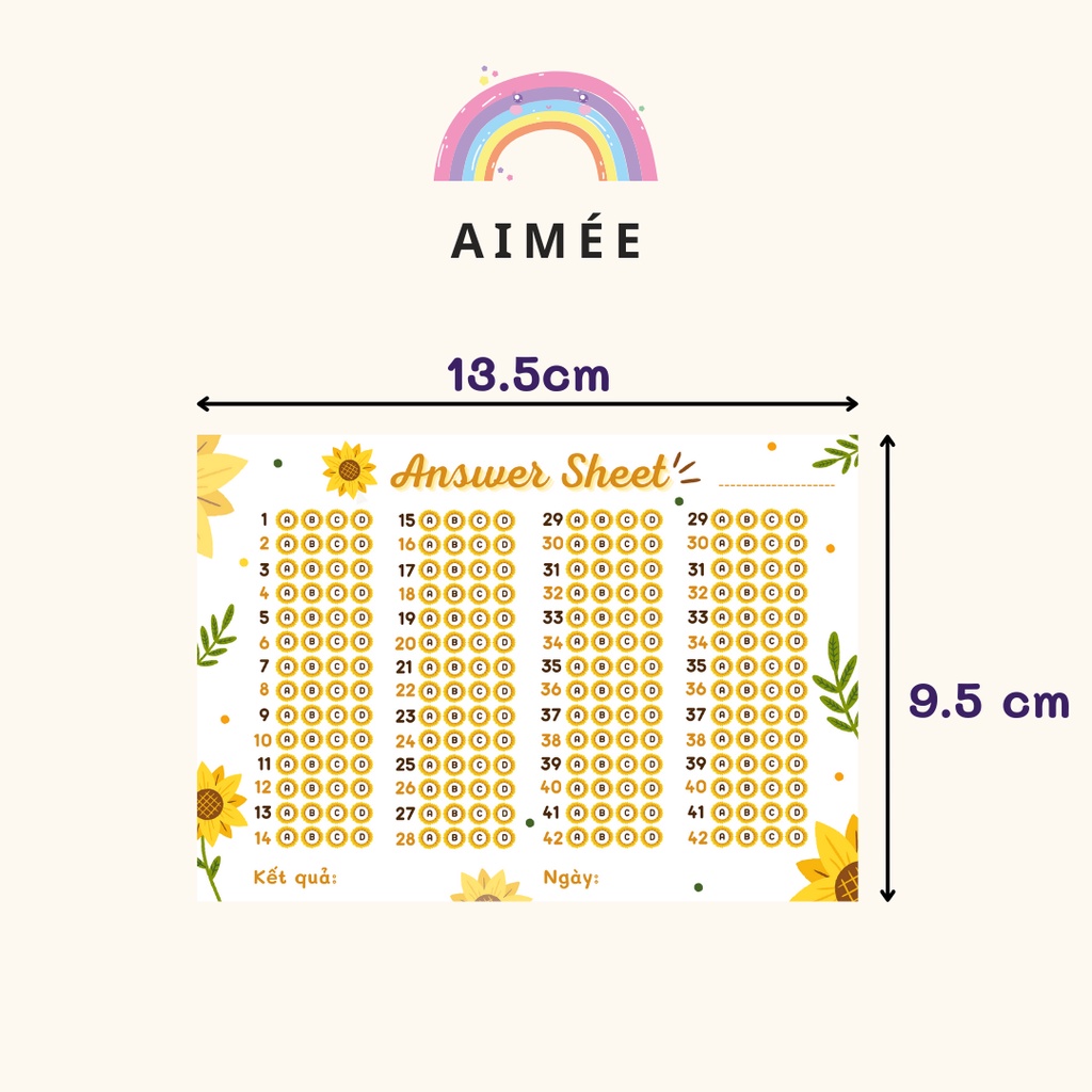 [Mã LIFEBOOK2 giảm 10% đơn 0Đ] Set 12 Phiếu Điền Trắc Nghiệm Mini Phiên Bản Sunflower - Answer sheet A6 | Aimée