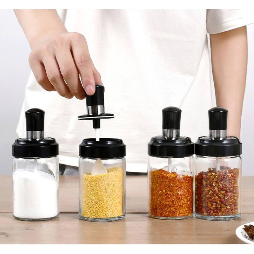 Hũ Đựng Gia Vị Thuỷ Tinh 250ML Tặng Kèm Thìa Múc - Lọ Đựng Gia Vị Thuỷ Tinh