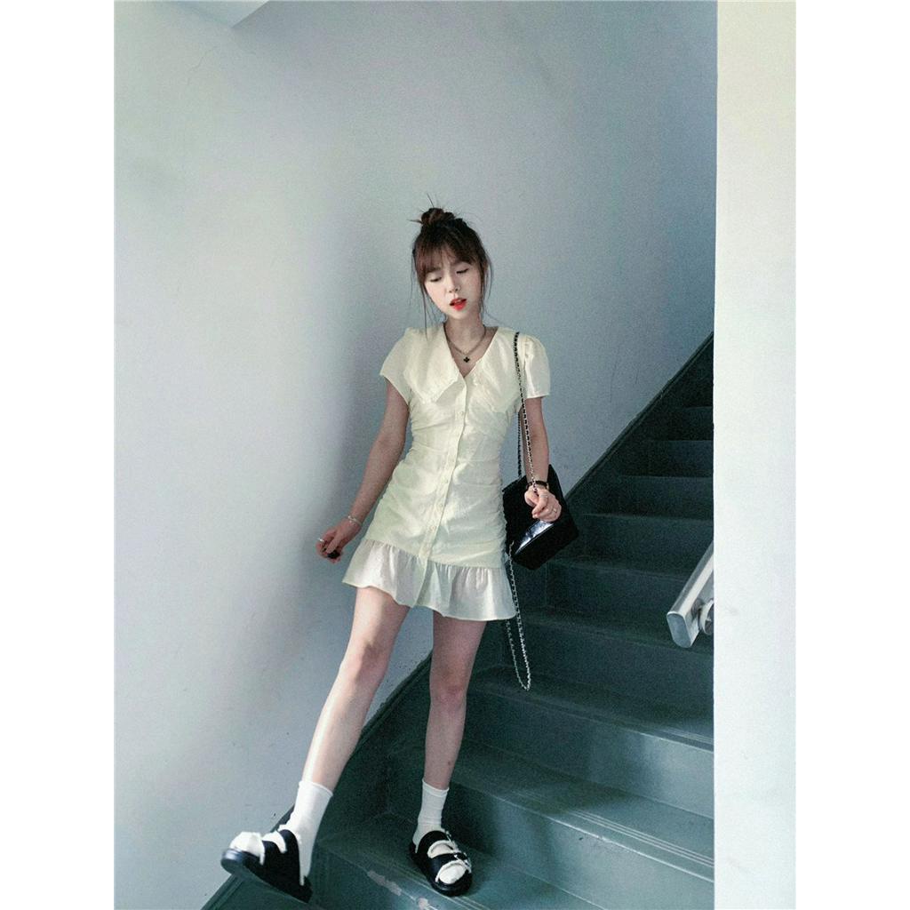 Đầm Cổ Chữ V Phối Bèo Nhún Phong Cách Pháp 65184