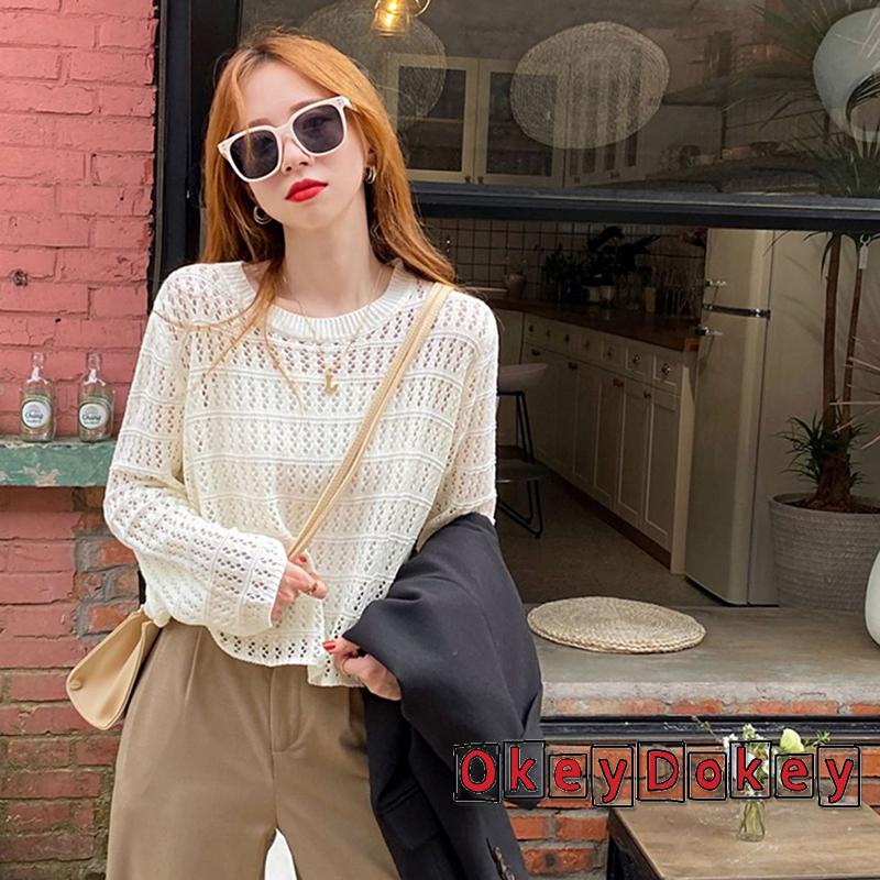 Áo Cổ Tròn Tay Dài Màu Trơn Thời Trang Dành Cho Nữ