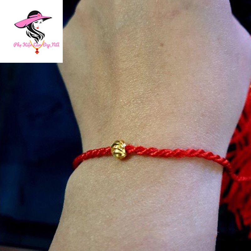 Vòng Tay Chỉ Đỏ May Mắn, Vòng Tay Handmade Mix Bi Mạ Vàng