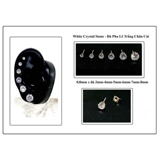 khuyên nụ đá pha lê trắng chân gài / thép y tế không gỉ
