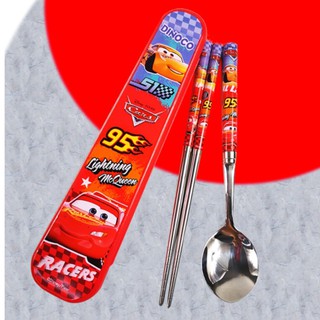 Bộ muỗng đũa inox in hình Elsa, McQueen - Disney Kèm hộp đựng cho bé