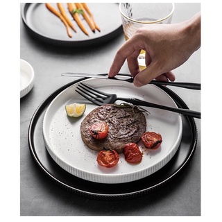 Đĩa sứ tròn viền sọc Cruise , Đĩa sứ trơn decor cao cấp