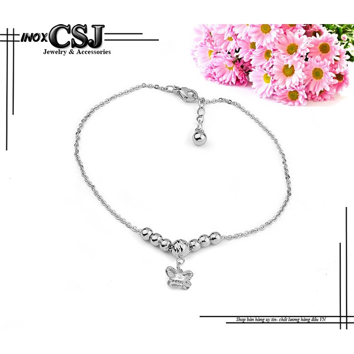 Lắc chân inox nữ CSJ kiểu bi cách điệu con bướm xinh không đen | BigBuy360 - bigbuy360.vn