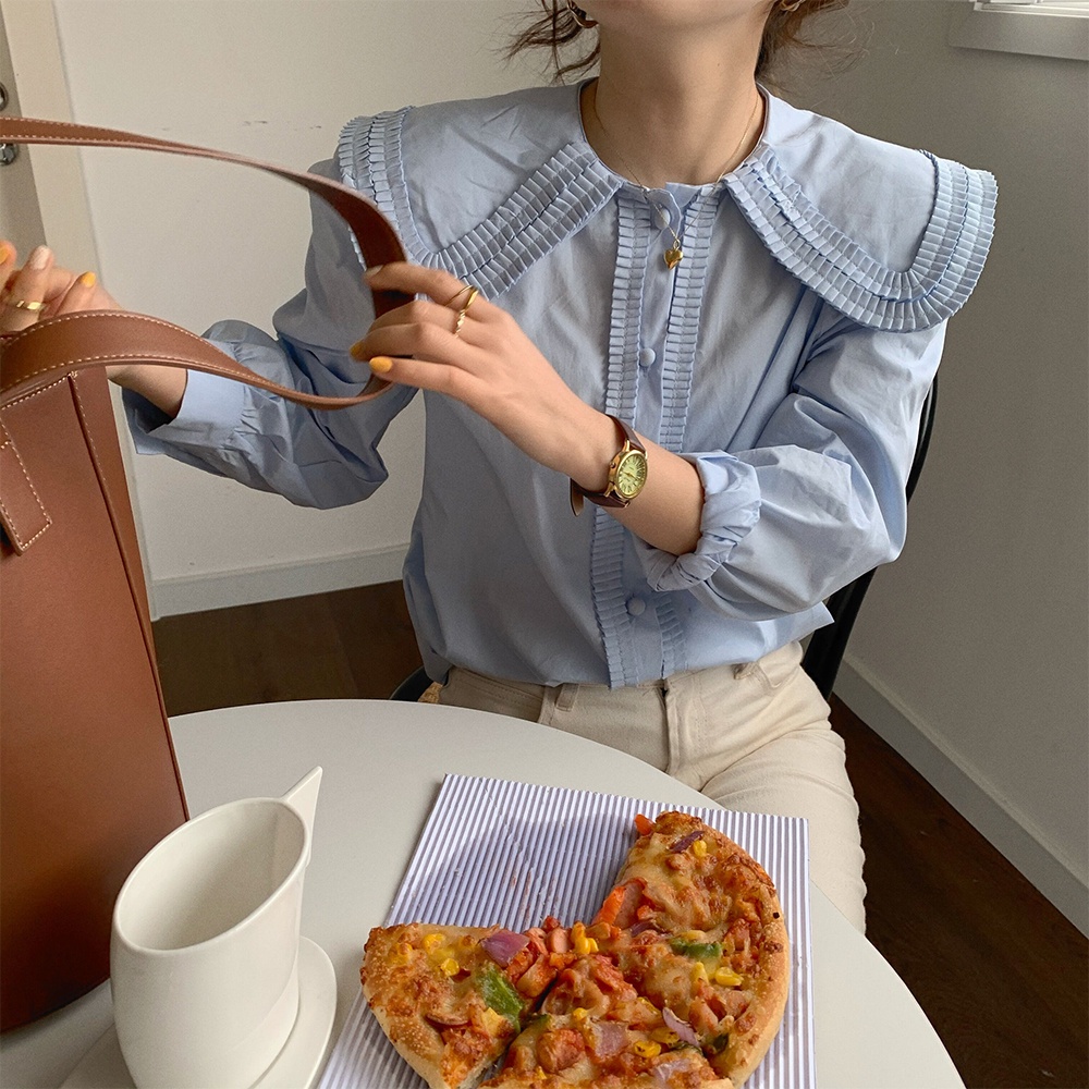 Áo Sơ Mi Cổ Búp Bê Dáng Rộng Phong Cách Retro Dành Cho Nữ