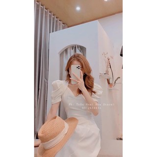 Váy trắng thiết kế cổ V