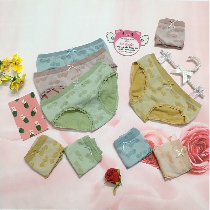 Quần lót cotton quả dâu kèm nơ dễ thương- chất liệu mát thấm hút mồ hôi