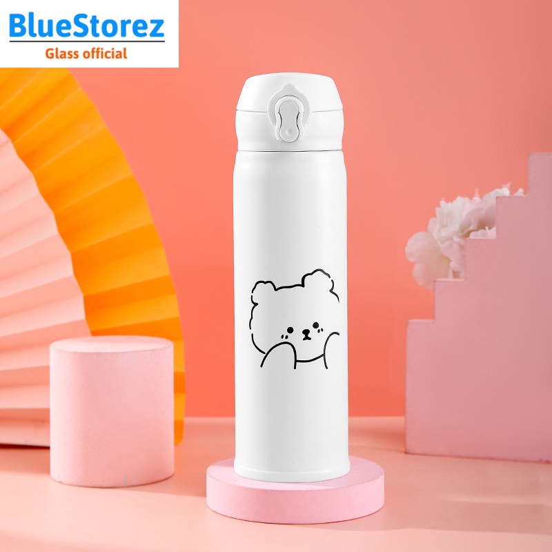 Bình nước giữ nhiệt mini bằng thép không gỉ inox 304 cute cho bé đi học dung tích 350ml/500ml-BlueStore