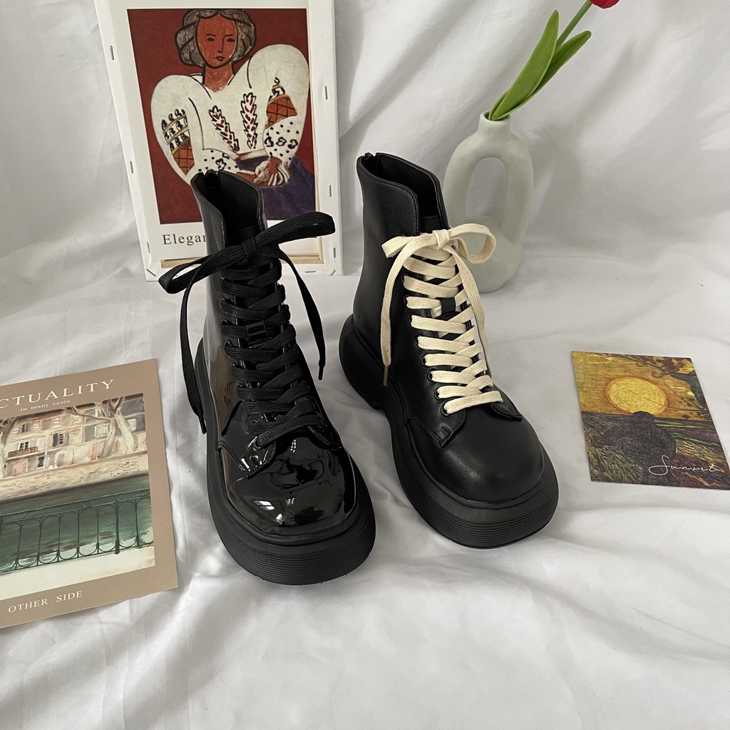 Giày Bốt Martin cổ thấp, khoá kéo Phong Cách Retro PongShoes mã 1316