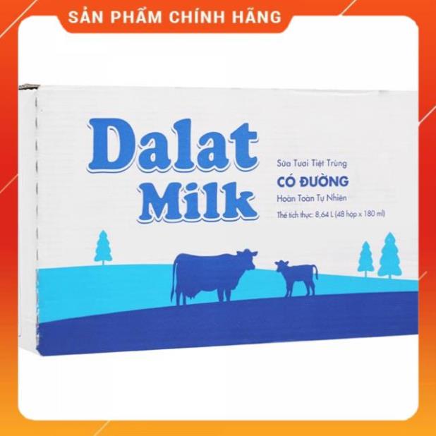 THÙNG 48 HỘP SỮA TƯƠI TIỆT TRÙNG ĐÀ LẠT MILK 180ML KHÔNG ĐƯỜNG/ ÍT ĐƯỜNG/ CÓ ĐƯỜNG/ DALAT MILK