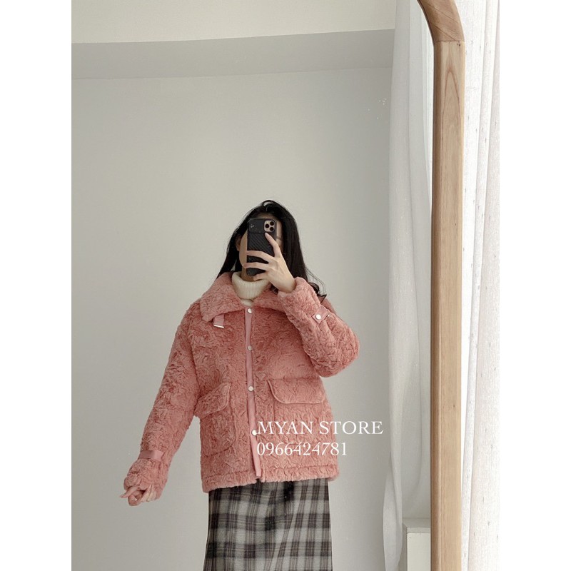 khoác lông cừu viền da A122043