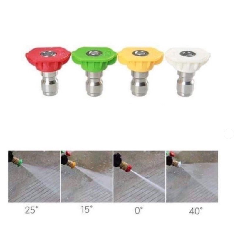 Bộ 4 Béc phun - Đầu béc gắn súng xịt rửa của máy rửa xe áp lực cao - Ren nối nhanh 1/4 inch