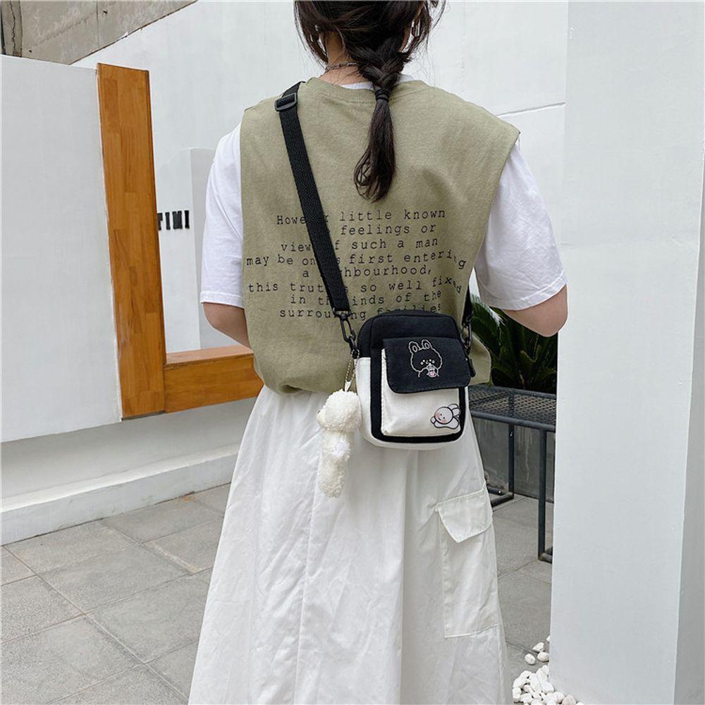 Túi Xách Canvas Cotton Phối Màu Tương Phản In Họa Tiết Hoạt Hình