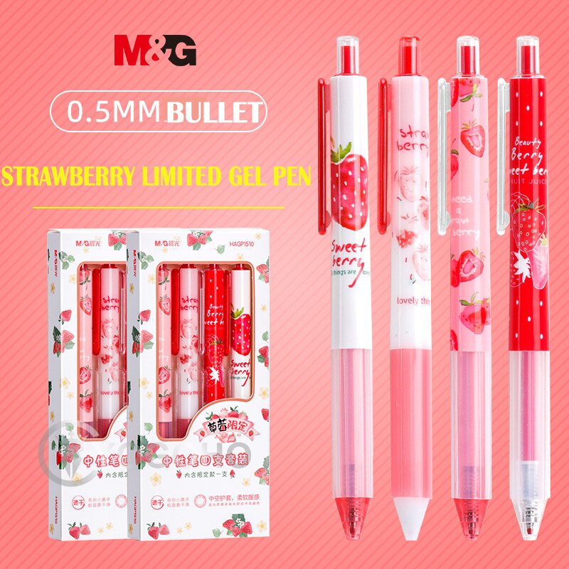 Set 4 bút bi gel 0.5mm màu đen hình quả dâu tây dễ thương