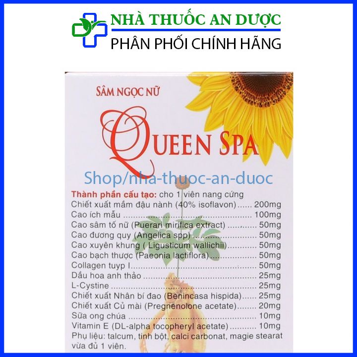 Viên uống đẹp da Sâm tố nữ Queen Spa  trắng da giảm lão hóa , ngừa nám tàn nhang hộp 30 viên