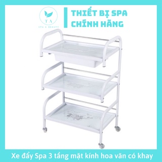 Xe đẩy Spa 3 tầng mặt kính hoa văn có khay