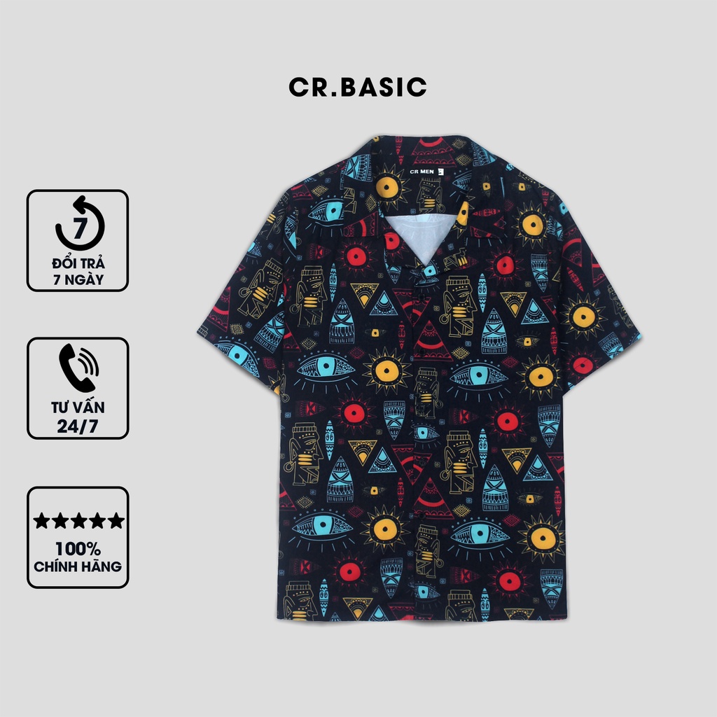 Áo sơ mi tay ngắn nam nữ CR.BASIC form rộng sơ mi họa tiết ngắn tay unisex cộc tay AICAP