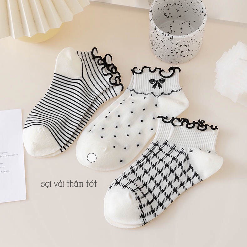 Tất vớ cổ ngắn nữ họa tiết dễ thương, chất liệu cotton co giãn 4 chiều - Sope Shop