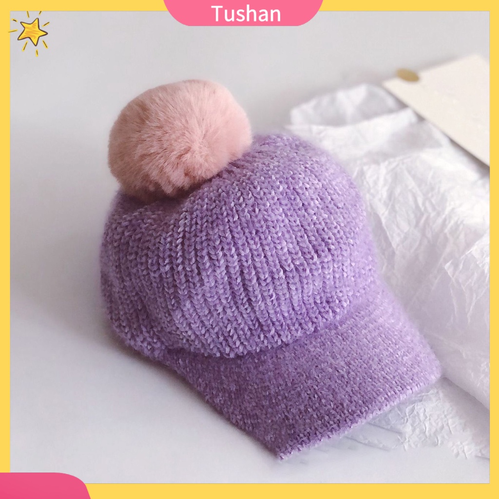 Mũ cotton mềm vành ngắn màu trơn chống gió thời trang mùa đông cho bé