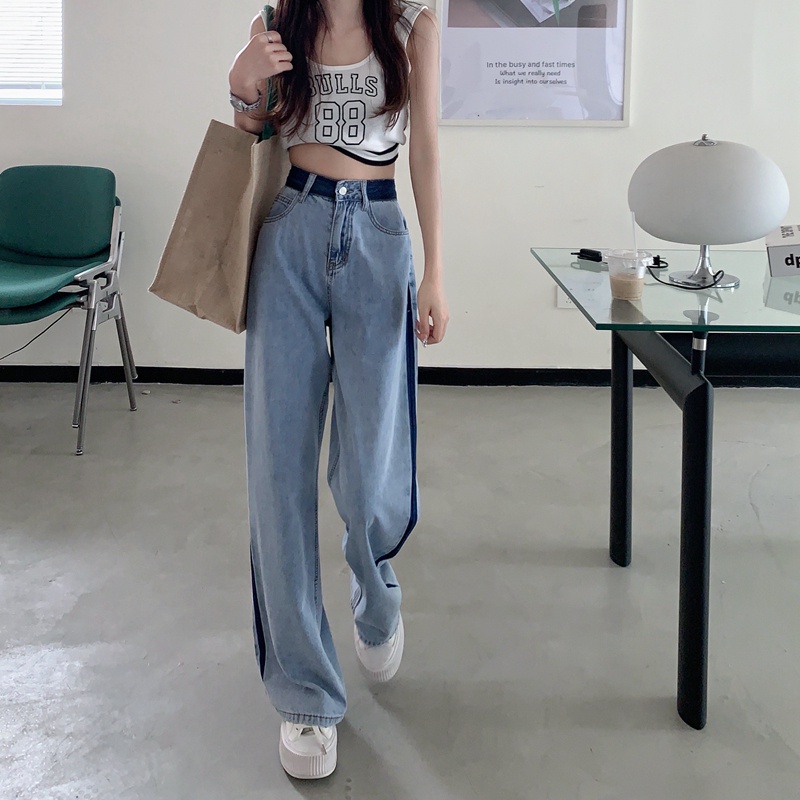 Quần Jeans Dài Lưng Cao Ống Rộng Thời Trang Cho Nữ