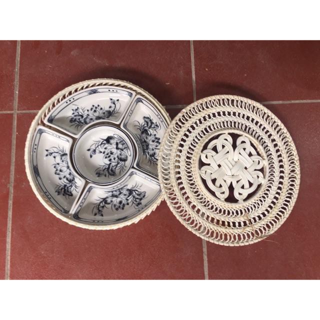 Khay mứt kẹo, khay đựng đồ ăn gốm sứ Bát Tràng- Hàng vẽ kĩ