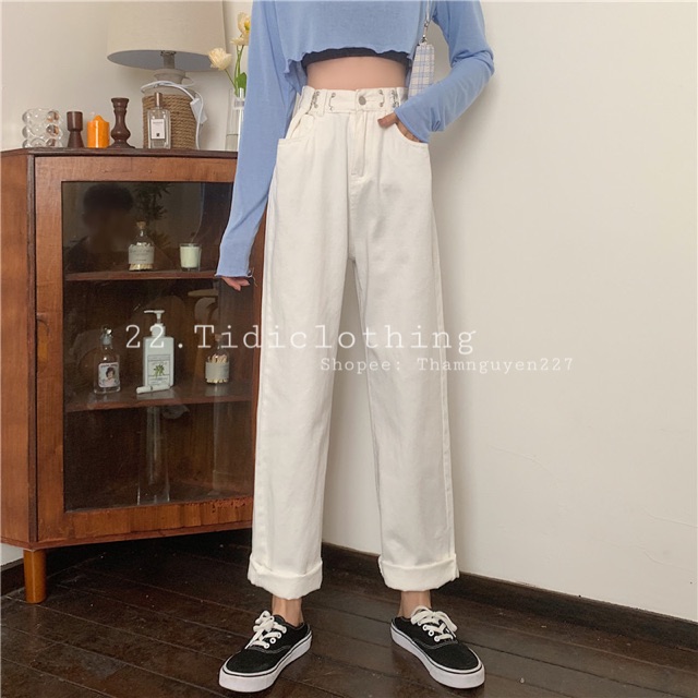 Quần ulzzang jeans có móc gài eo ống suông