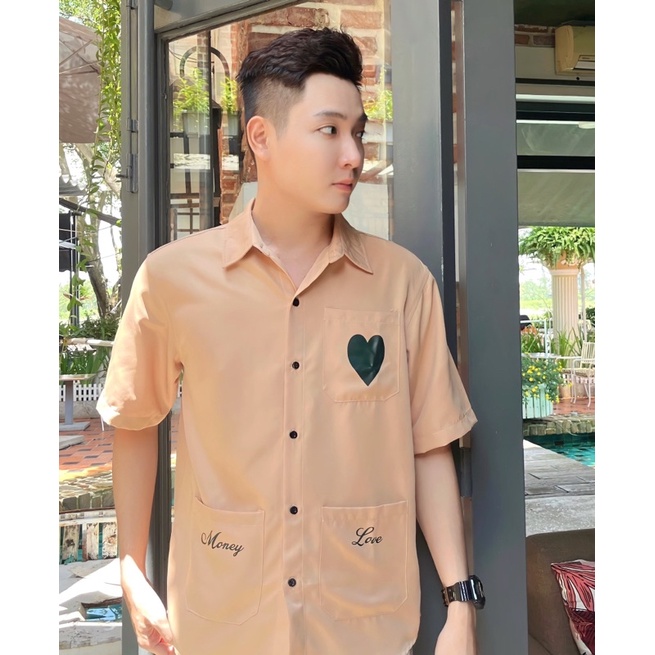Áo Sơ Mi Tay Lỡ Unisex Phối 3 túi in Hình chất vải dày đẹp Mr Smile 99 Shop