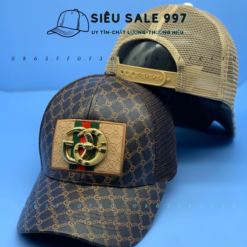 NÓN KẾT PHỐI LƯỚI LOGO MẠ CG VÀNG, NÓN THỜI TRANG NAM NỮ HỌA TIẾT GGCC UNISEX FORM ĐẸP