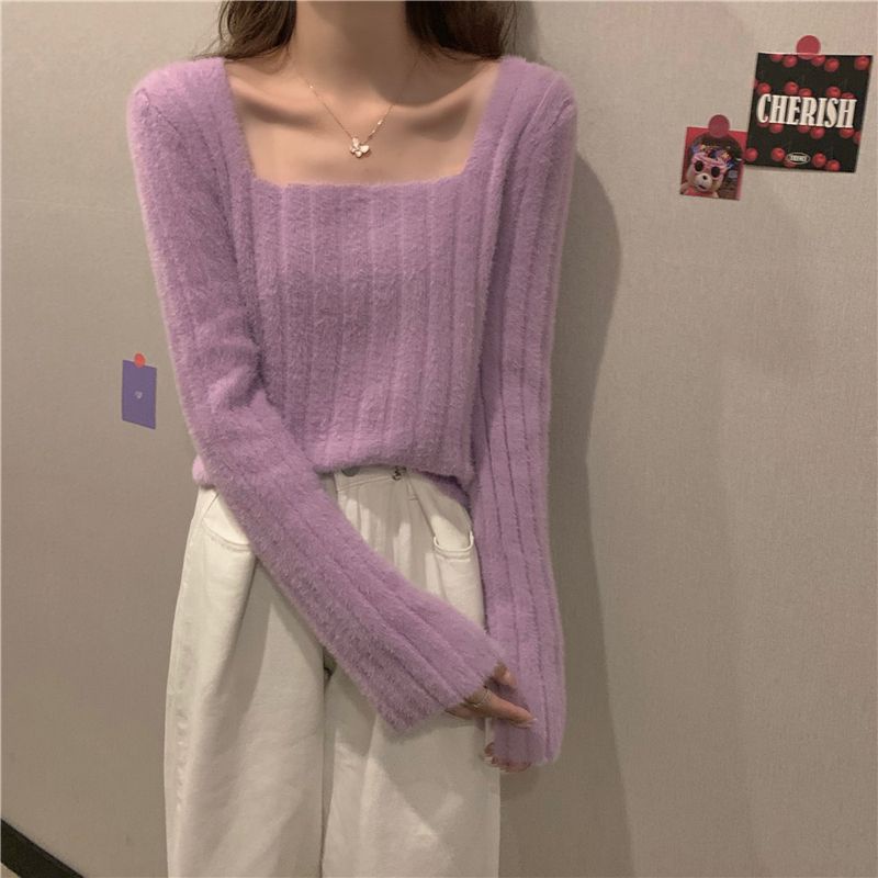 Áo Sweater Dệt Kim Phối Lông Ngắn Phong Cách Pháp Cổ Điển Thời Trang Xuân Thu Hàng Mới