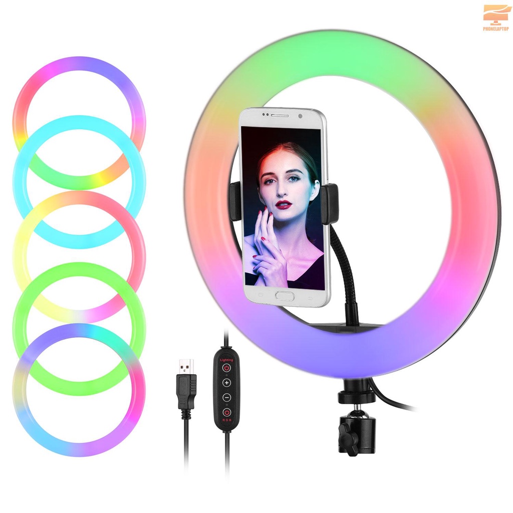 Vòng Đèn Led Rgb 10 Inch 29 Chế Độ Sáng Cổng Usb Kèm Giá Đỡ Điện Thoại Đầu Bi Hỗ Trợ Live Stream / Trang Điểm / Phát Trực Tuyến