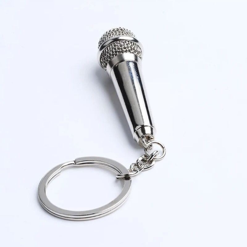 Móc khóa mạ bạc hình micro ca sĩ