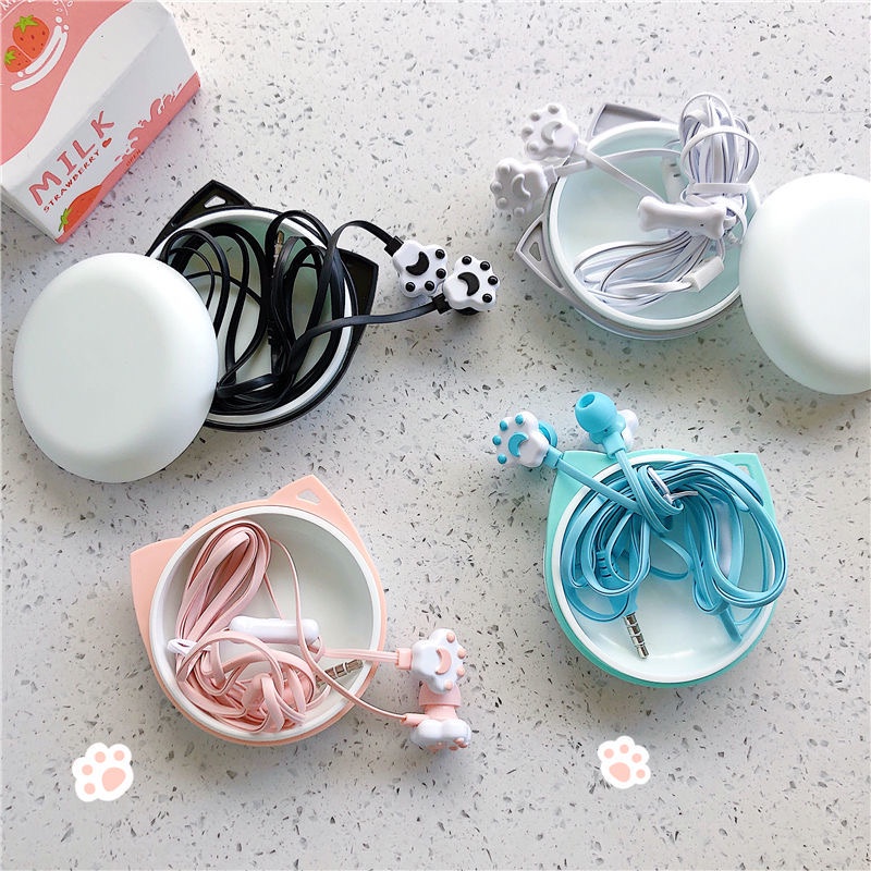 Tai Nghe Nhét Tai Có Dây 3.5mm Hình Chân Mèo Hoạt Hình Dễ Thương 2021 Cho IPXiaomi